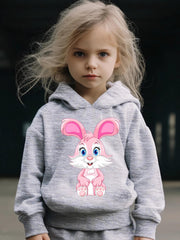 Girls 2pcs Rabbit Pattern Hoodie & Sweatpants Set