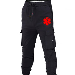 Geometric Pattern Cargo Pants Men's Casual Drawstring Joggers