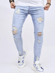 Men's Ripped Cotton Jeans, Street Style Denim Pants