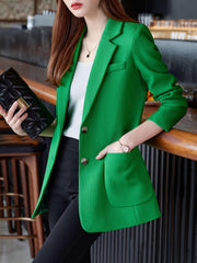 Solid Blazer Lapel Long Sleeve Work Office Outerwear Women's Clothing