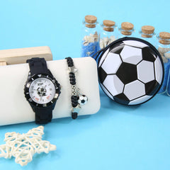 3pcs Boys' Football Themed Watch Set + Bracelet & Wallet