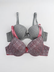 2 Pack Plus Size Casual Bras Set Women's Plus Bow Knot Underwire Full Coverage