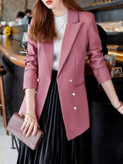 Solid Lapel Beaded Button Blazer Long Sleeve For Office Women's Clothing