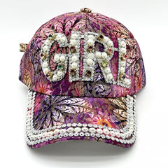 GIRL STAR Baseball Cap Faux Pearl Rhinestone Decor Sun Hat