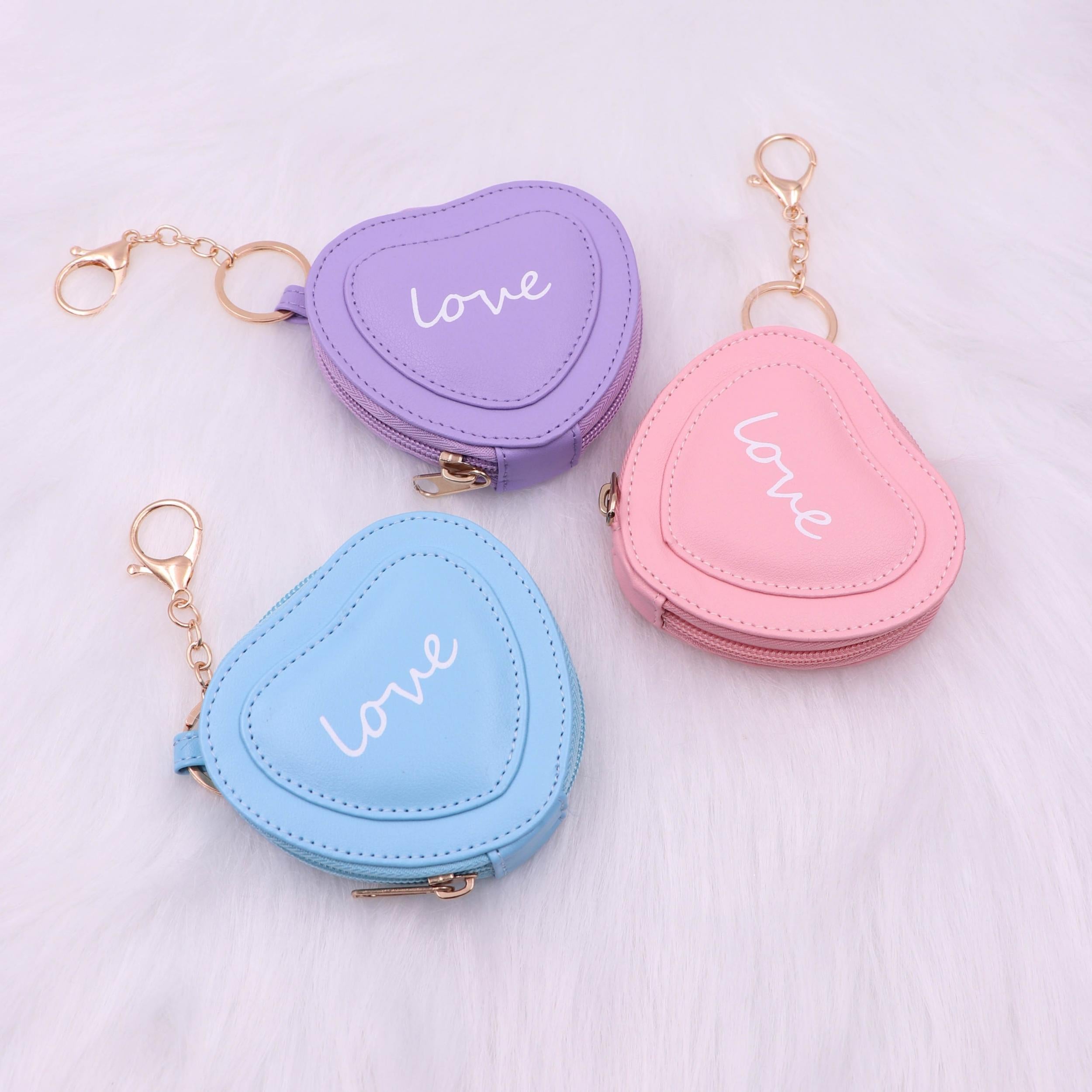 Heart Shape Letter Coin Purse Mini PU Leather Keychain