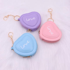 Heart Shape Letter Coin Purse Mini PU Leather Keychain