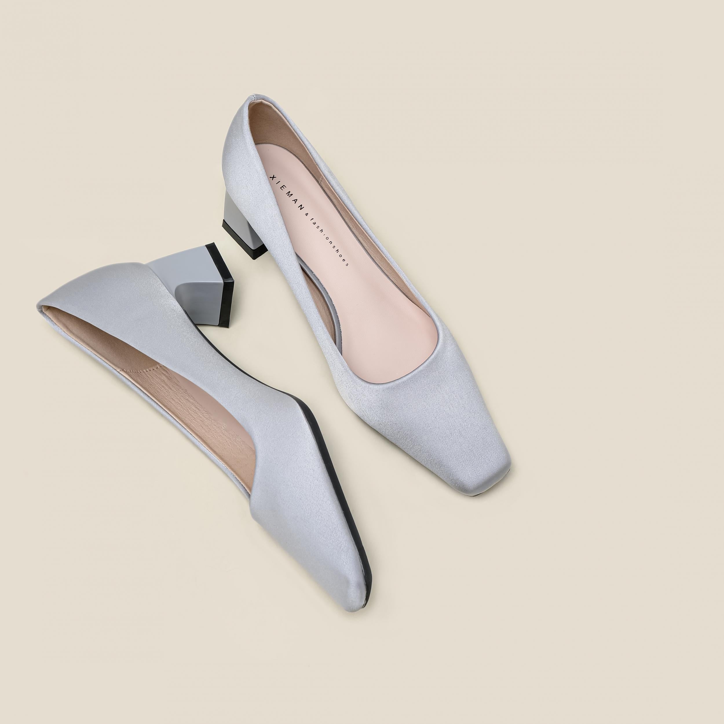 Women's Square Toe Chunky Heel Slip-On Pumps - Casual Shoes