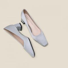 Women's Square Toe Chunky Heel Slip-On Pumps - Casual Shoes
