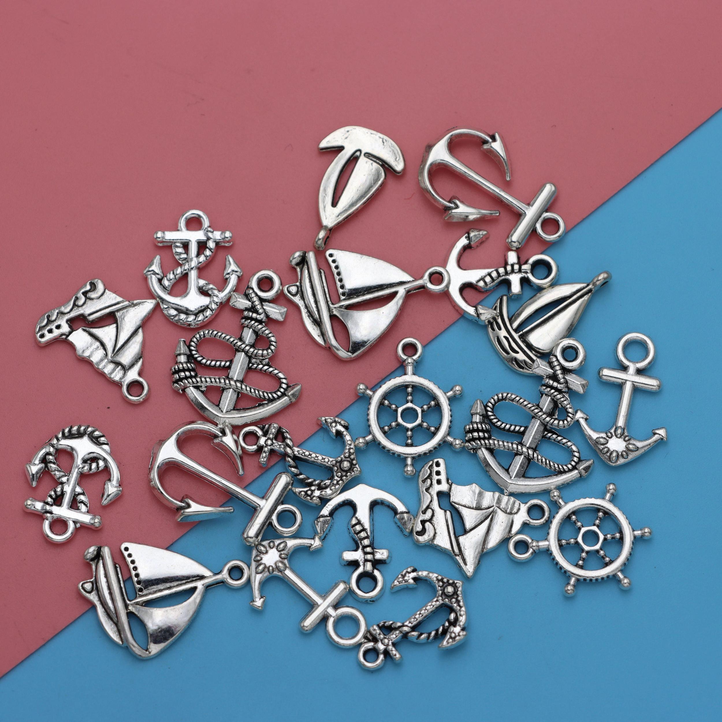 20pcs Antique Silver Anchor Rudder Boat Charms Pendants DIY Bracelet Supplies