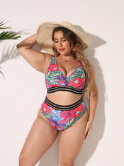 Tropical Print Mesh Swimsuit Set
