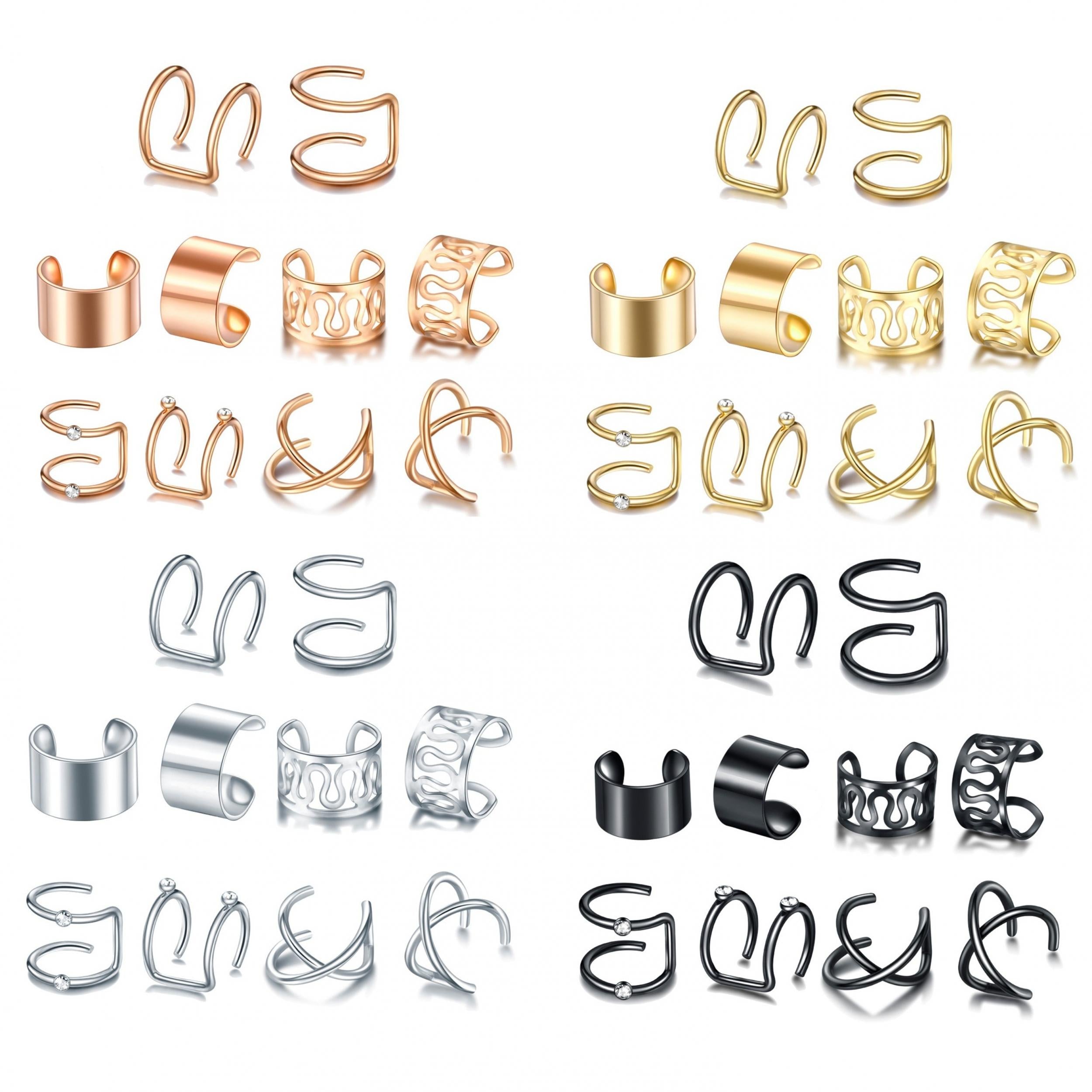 40pcs Ear Cuffs Rhinestone Non Piercing Cartilage Ear Clips Girls Punk Jewelry
