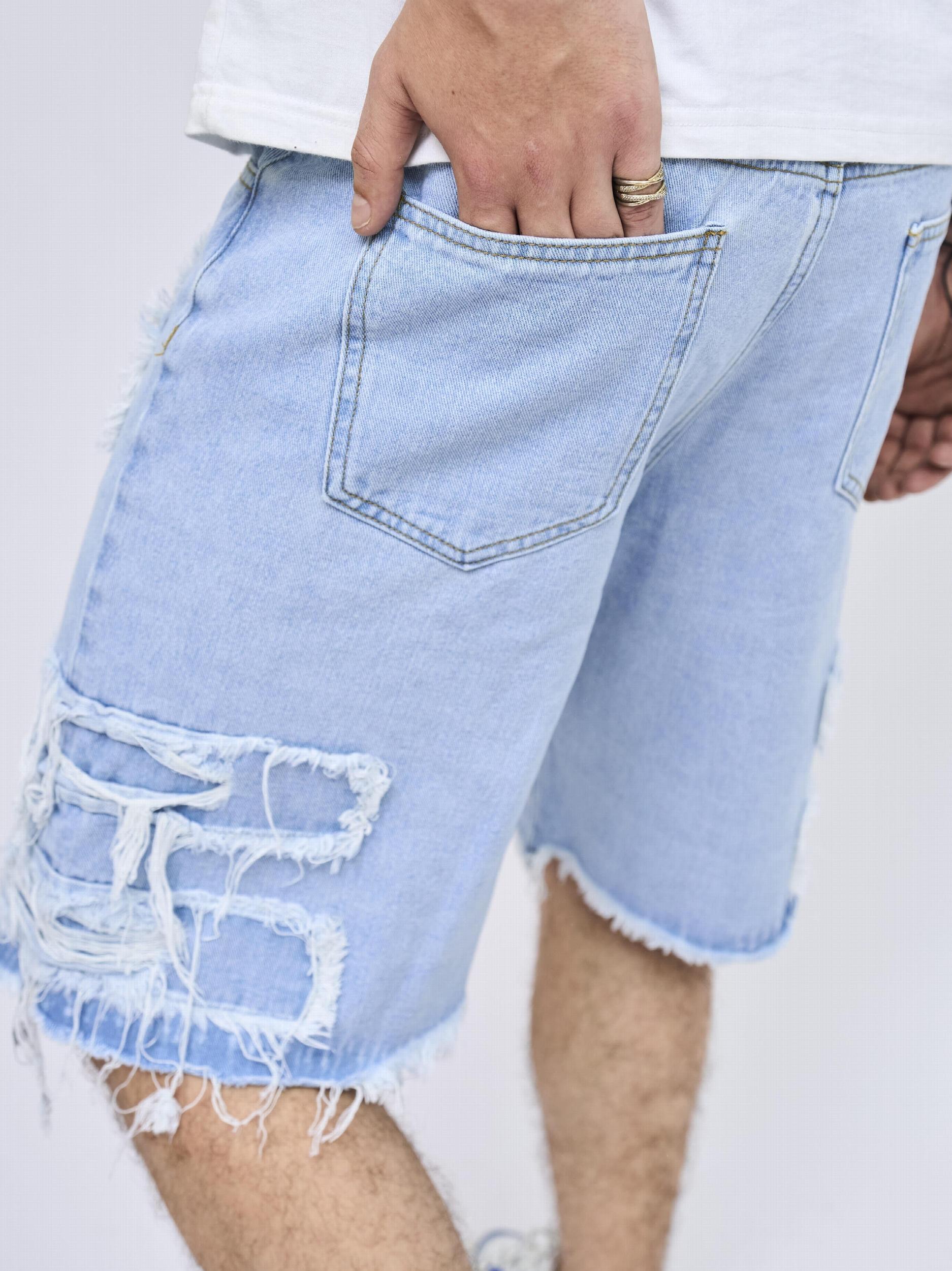 Tassels Decoration Ripped Denim Shorts Mens Casual Street Style Loose Fit