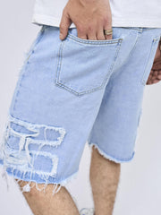 Tassels Decoration Ripped Denim Shorts Mens Casual Street Style Loose Fit