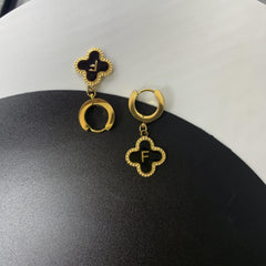 Lucky Clover Earrings Letter F Gold Stainless Steel Women Girls