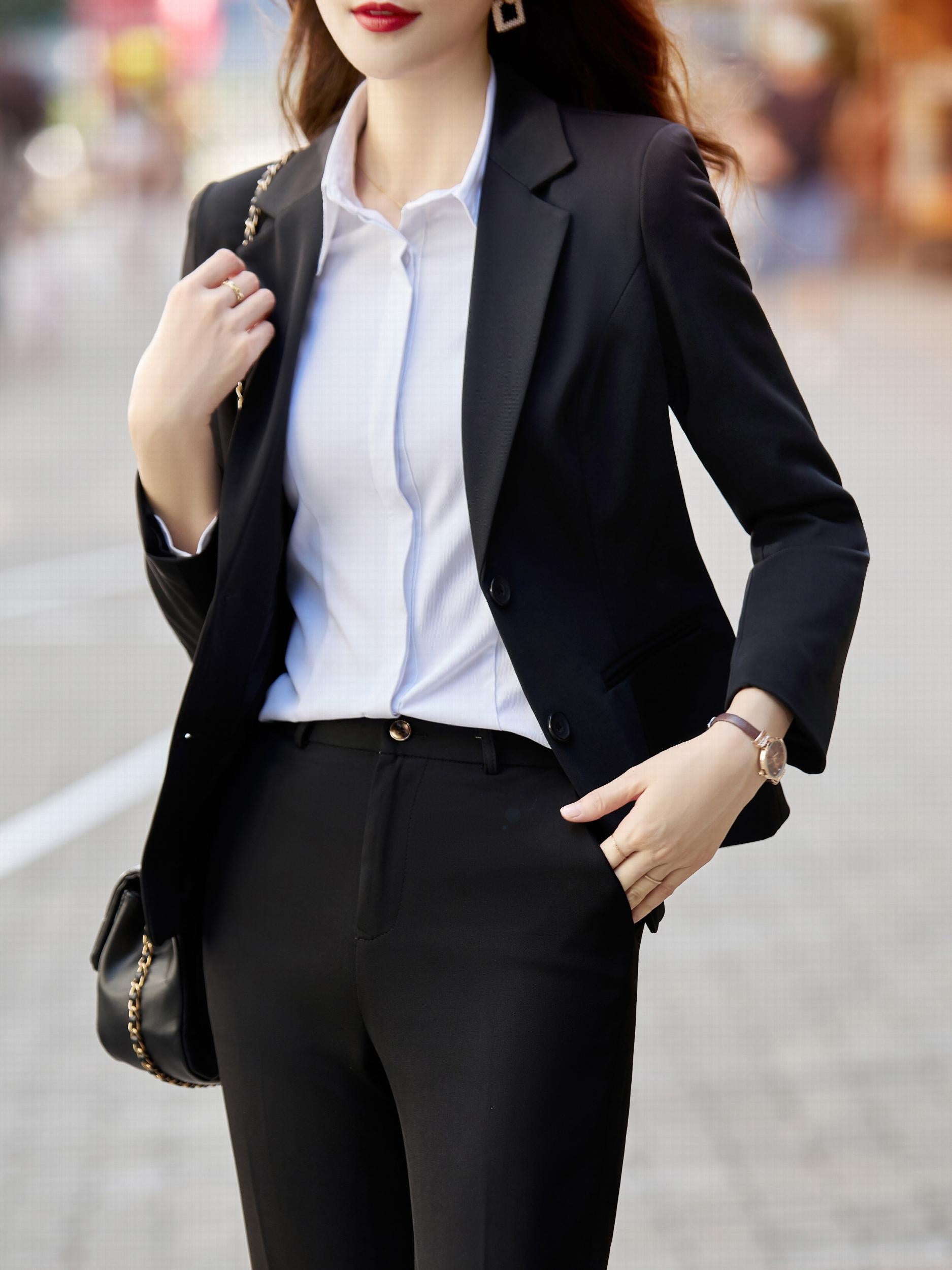 Solid Single Breasted Blazer Lapel Work Office Outerwear Women's Clothing