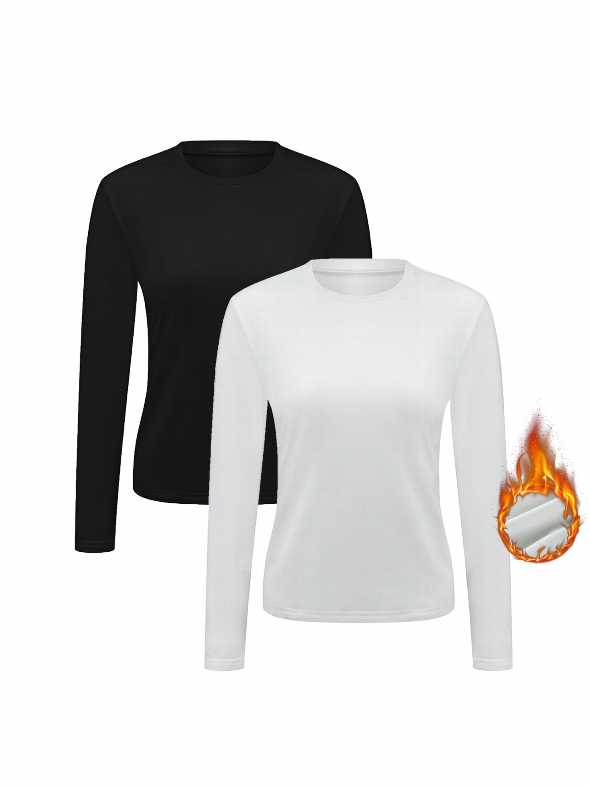 Solid Thermal Top Long Sleeve Round Neck Warm Comfortable Women's Clothing