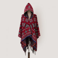 Oversized Hoodie Scarf Blanket Shawl Boho Geometric Print Tassel Warm Cape