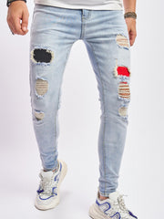 Slim Fit Ripped Jeans Men's Casual Street Style Distressed Mid Stretch Denim