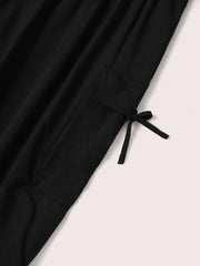 Solid Elastic Side Ruched Tie Maxi Cargo Skirt