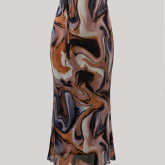 Mesh Skirt Tie Waist All Over Print Casual Spring Summer Women's Clothing