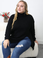 Turtleneck Sweater Long Sleeve Split Knitted Jumper