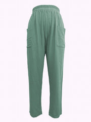 Elastic Waist Pocket Cropped Pants Casual Loose Pants