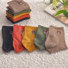 5 Pairs Cartoon Bear Print Socks Comfy & Crew Women's Stockings