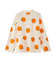 Fruit Print Pajama Set Long Sleeve Buttons Top & Elastic Waistband Pants