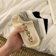 4 Pairs Bow Print Socks Low Cut Ankle Socks Women's Stockings