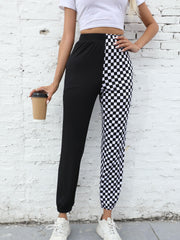 Plaid Print Baggy Pants Elastic Waist Casual Loose Pants