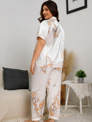Floral Print Pajama Set Short Sleeve Button Up Shirt & Pants