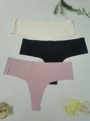 3 Pack Plus Size Seamless Thong Panties Set Women's Mid Waist Stretch