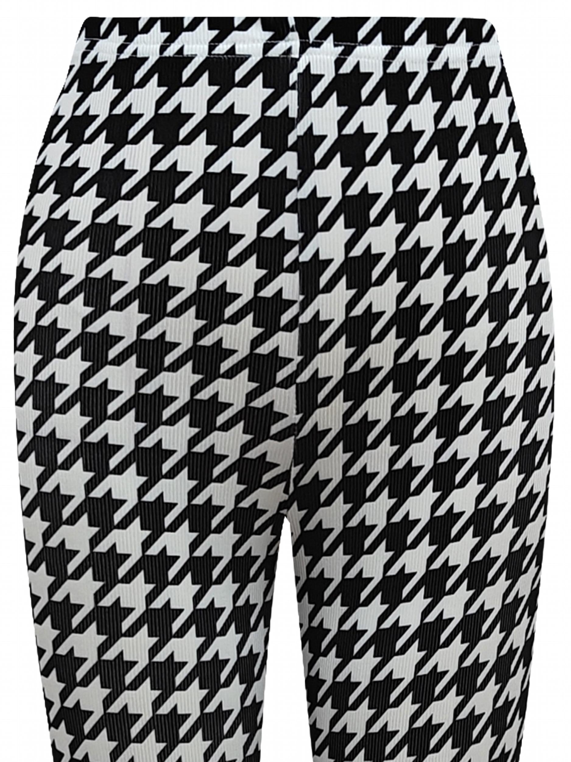 Houndstooth Print Flare Pants High Stretch Bell Bottom Sports Pants
