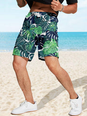 Tropical Leaf Print Swim Trunks Quick Dry Beach Shorts Men's Swimwear