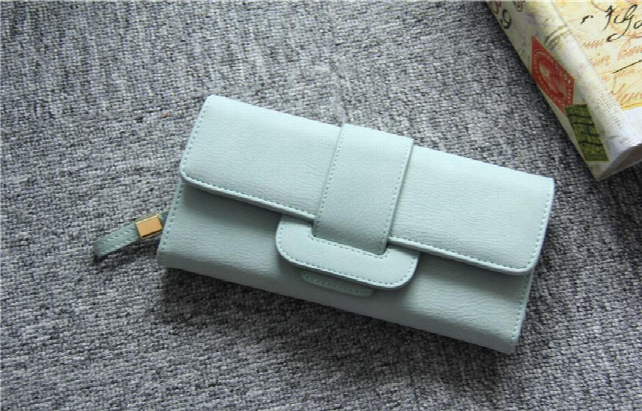 Matte Leather Wallet with Drawband Buckle for Women