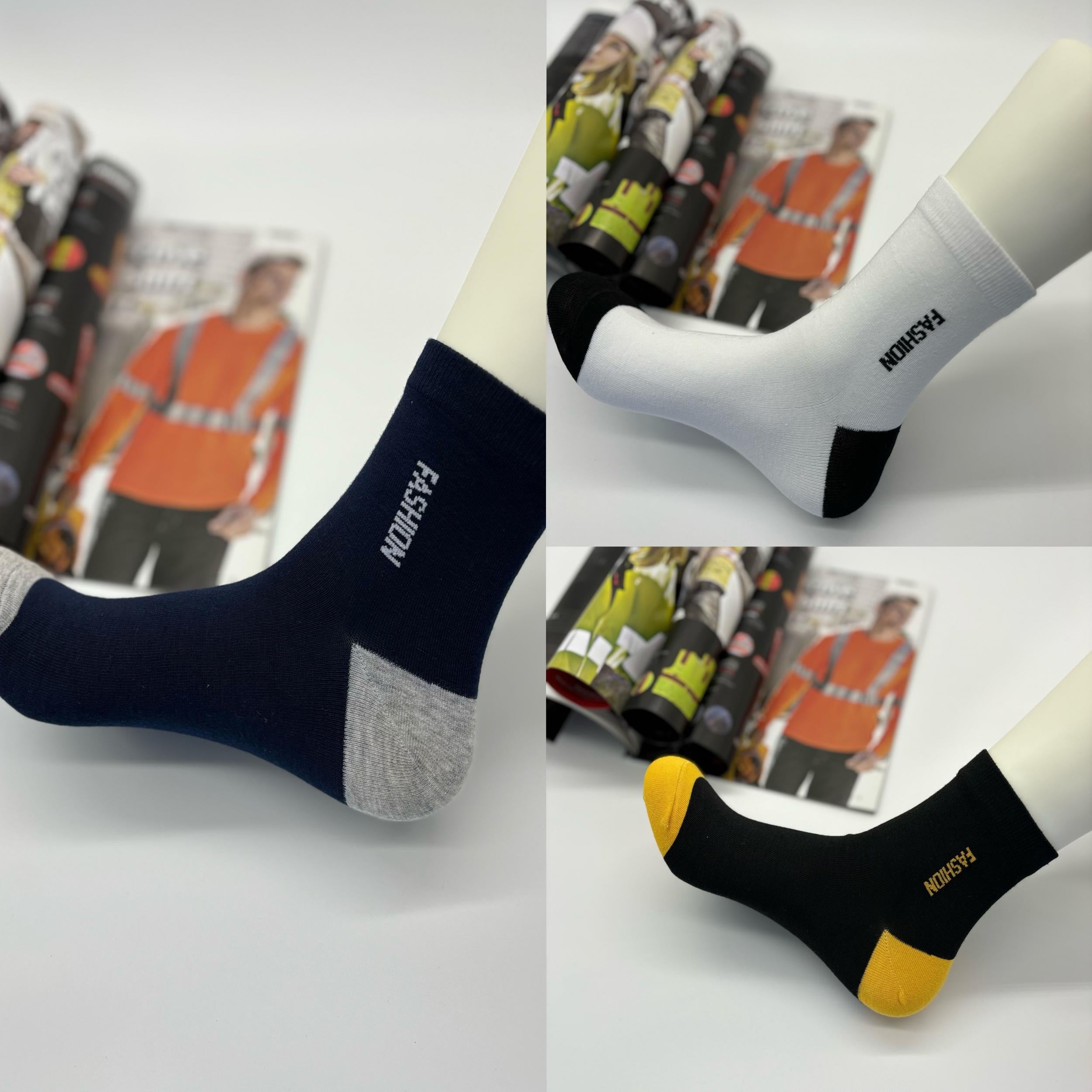 Men's Block Crew Socks Breathable Cotton Blend Comfy Casual Unisex Socks