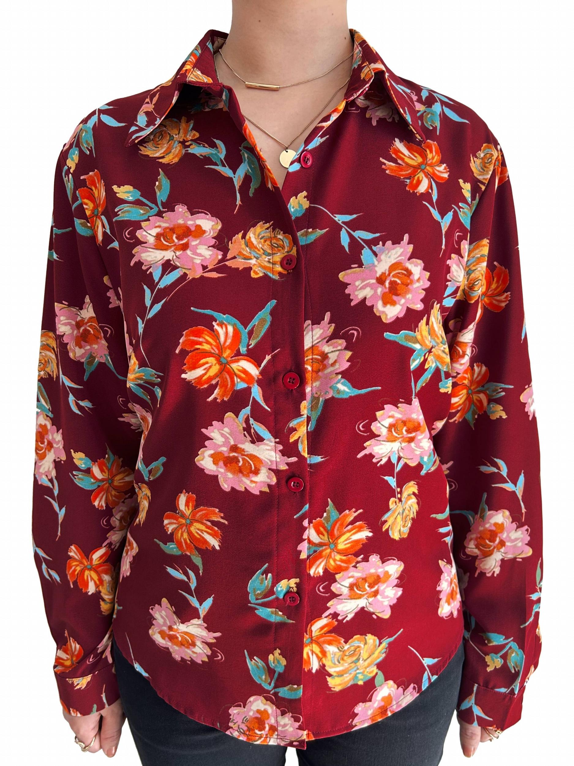 Women's Floral Print Button Up Blouse