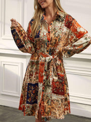 Colorblock Painting Print Shirt Dress With Belt