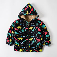 Baby Cartoon Hooded Jacket Fleece Lined Zip Coat
