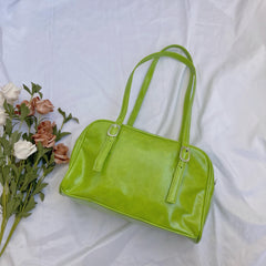 Retro Green Large Shoulder Bag Women PU Leather Tote Purse Handbags