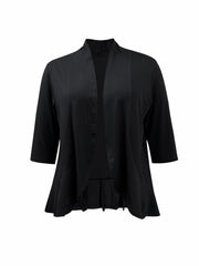 Solid Half Sleeve Open Front Ruffle Trim Cardigan