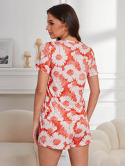 Floral Print Short Sleeve Pajama Set for Women