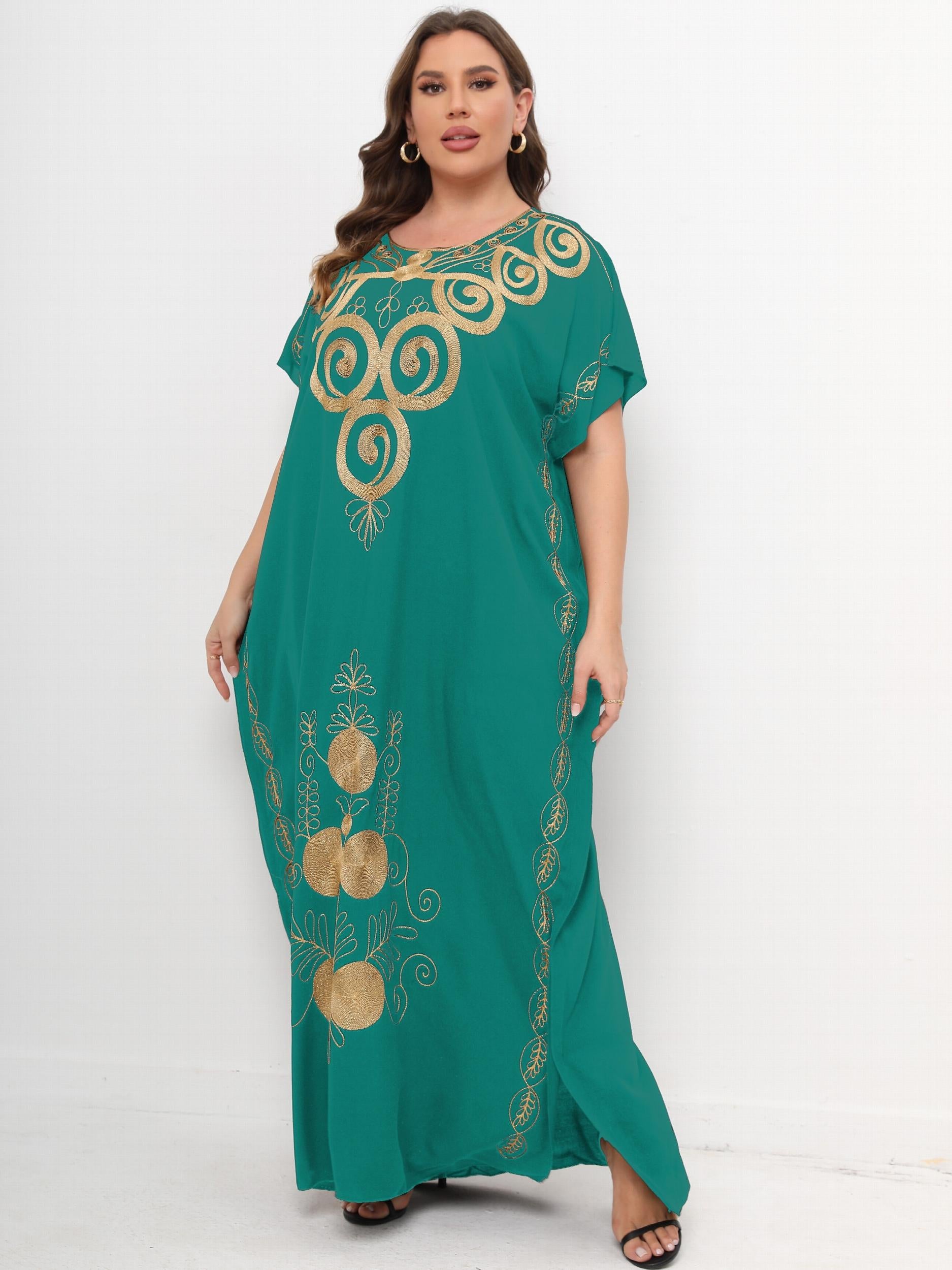Embroidered Batwing Sleeve Maxi Kaftan Dress
