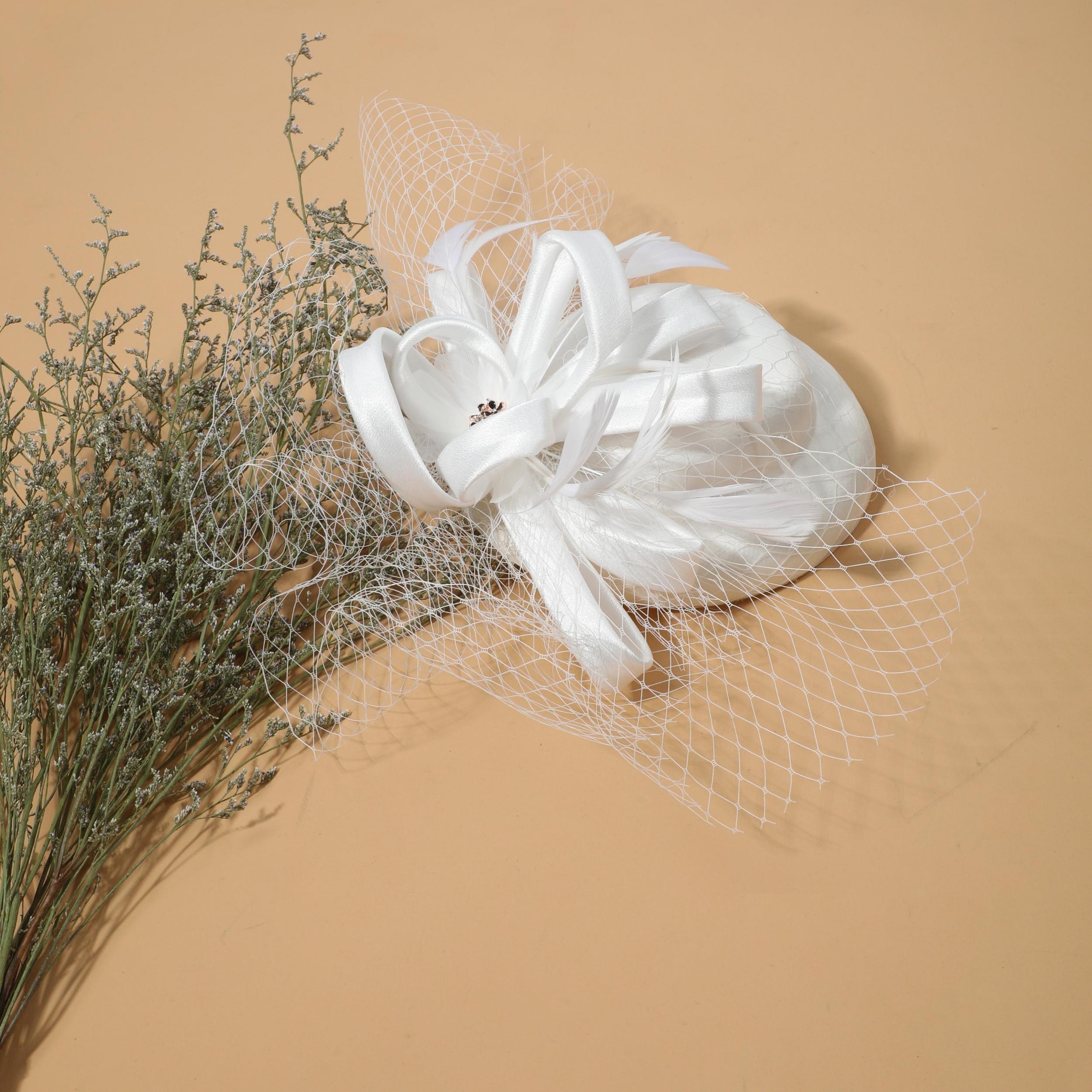Feather Veil Fascinators Hat French Hepburn Style Pillbox Hats