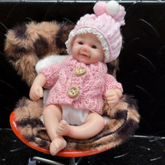 6-Inch Silicone Reborn Kids Doll Pink Outfit Pom Pom Hat Red Sweater