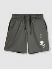 Men's Rose Print Drawstring Shorts with Pockets