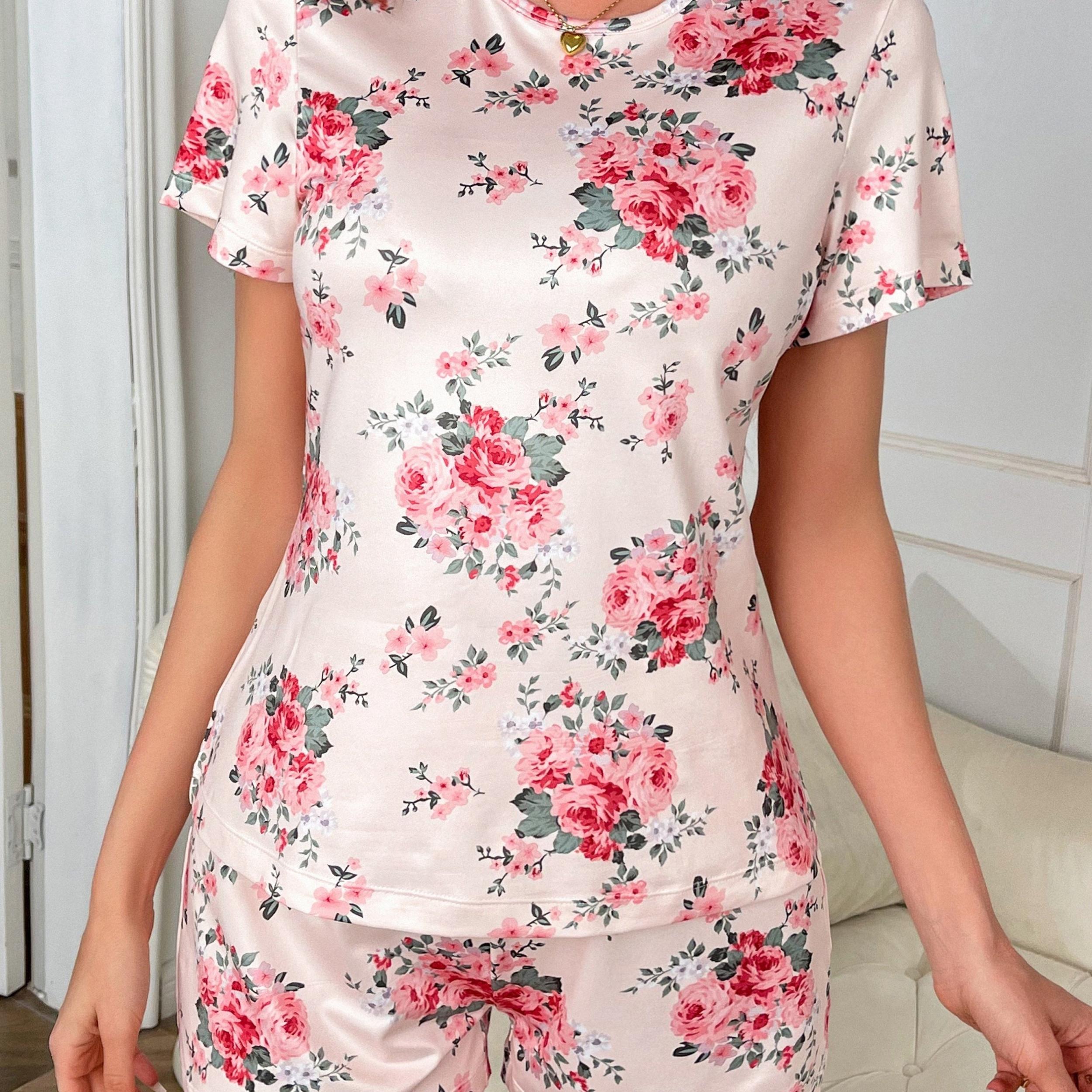 Floral Print Lounge Set Short Sleeve Top & Shorts