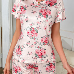 Floral Print Lounge Set Short Sleeve Top & Shorts