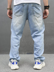 Men's Loose Fit Number Print Jeans Casual Denim Pants