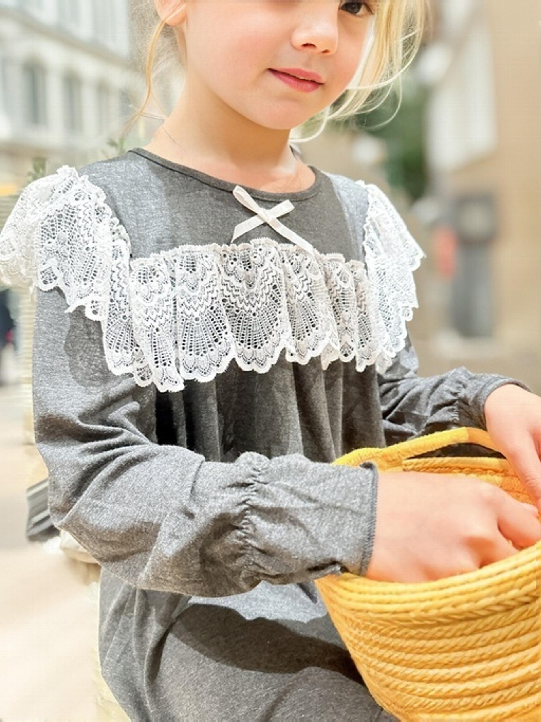 Girls Nightdress Long Sleeve Round Neck Princess Dress Lace Bow Decor